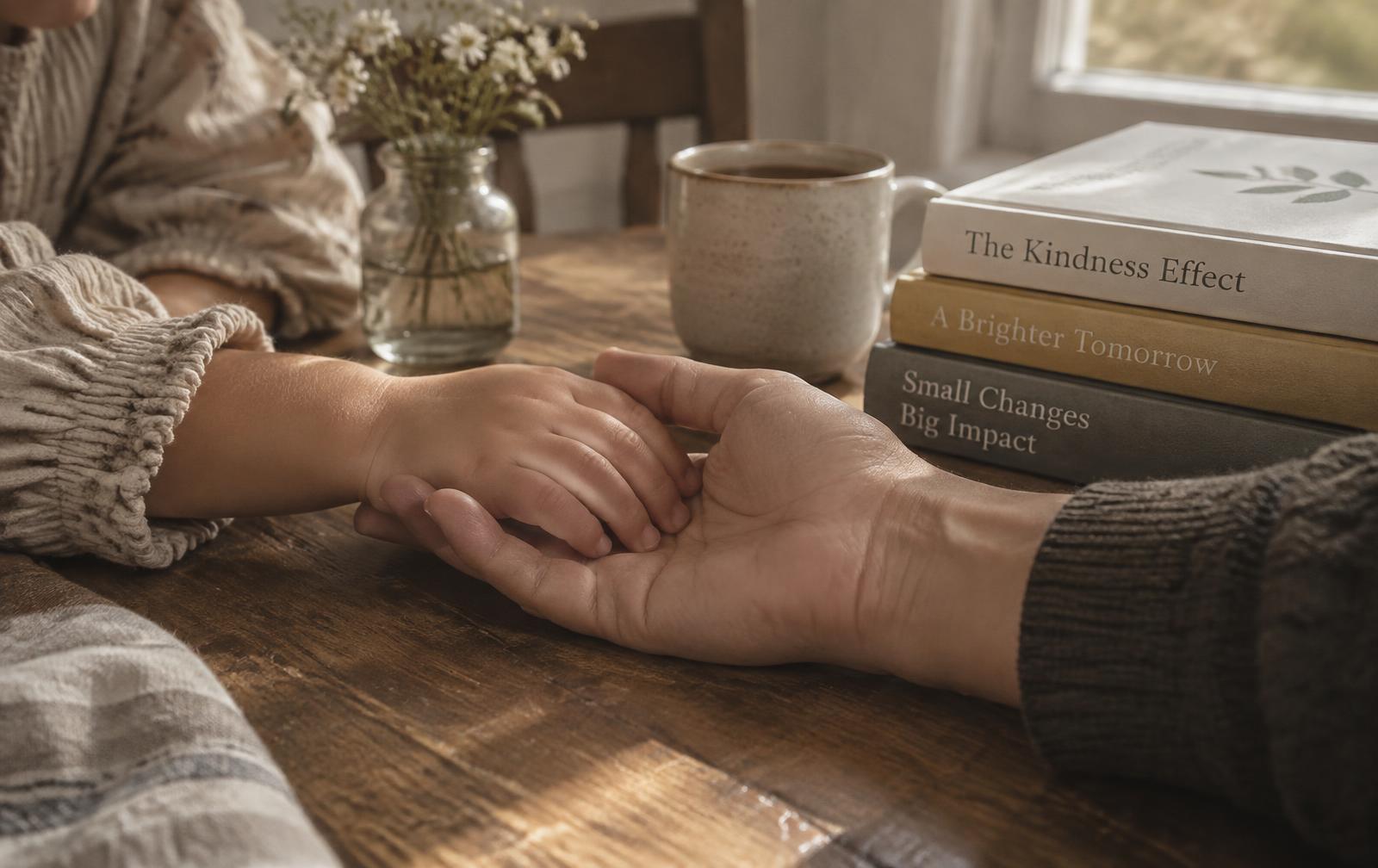 Quiet morning scene with books and warm light